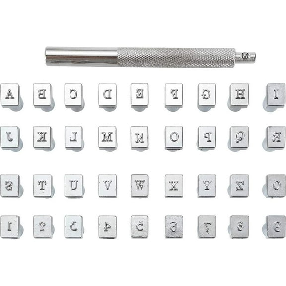 36 Pieces Letters and Numbers Stamp Set 6Mm Alphabet Leather Punch Metal Floral Pattern Stamp Tools with Handle