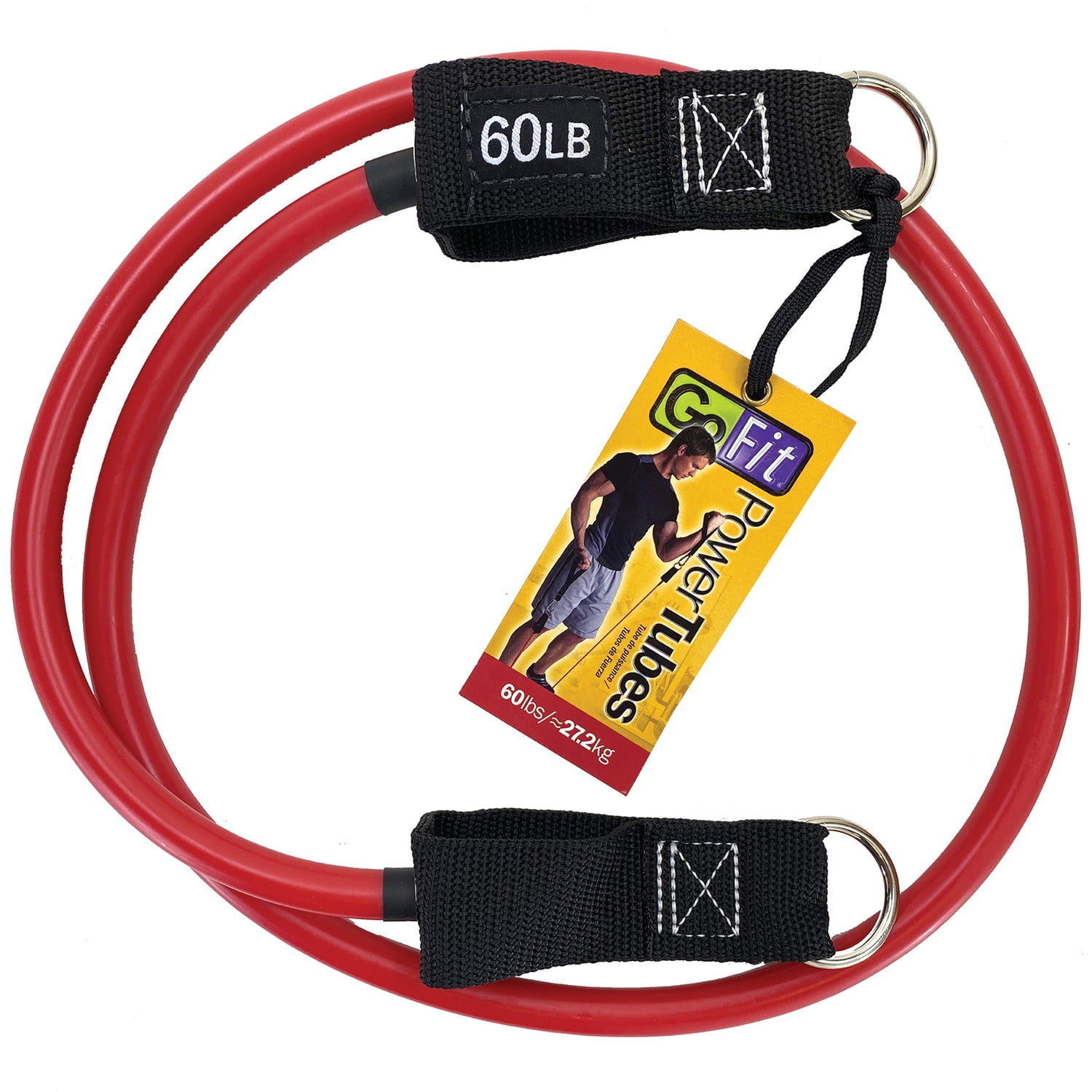 GoFit Power Tube Resistance Band, 60 lb Deep Red Latex Rubber, 54 Inch for Strength Training