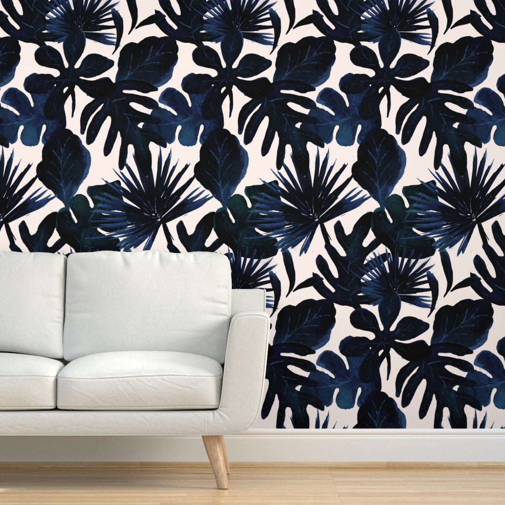Peel-and-Stick Removable Wallpaper Leaves Tropical Baby Jungle Blush  Midnight