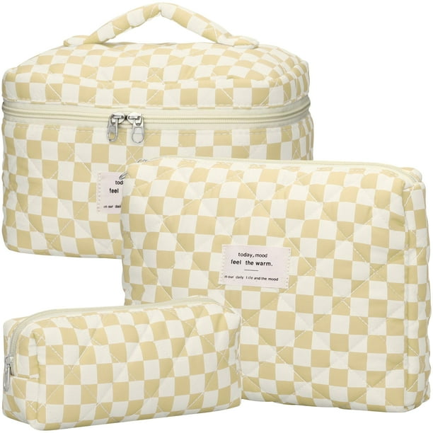 Set de bolsitas de maquillaje TESAFNG acolchadas de algodón con estampado floral, 3 unidades, color marrón