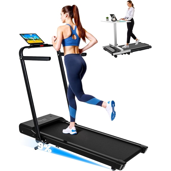 Walking Pad Treadmill with Incline and Handle Bar, 4-in-1 Foldable Under Desk Treadmills for Home Small or Office, 300 lbs Capacity 3.0 HP Folding Portable Walking Pad with APP