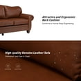 thumbnail image 4 of Genuine Leather 3 Seater Sofa with Rolled Arms Nailhead Trims Solid Wooden Legs Living Room Reading Brown, 4 of 8