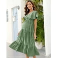 thumbnail image 7 of Maternity Dress 2024 Fashion Women's V Neck Short Sleeve Smocked Ruffle Tiered flowing Pleated Midi Dress Photoshoot Baby Shower, 7 of 7