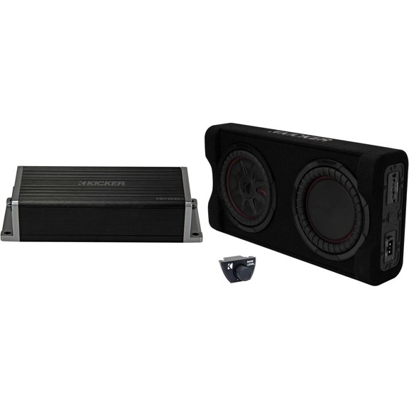 Kicker 47KEY2004 4-Channel DSP Smart Amplifier, 4x50W w/ 51PTRTP10 10" 400w Powered Down Firing Loaded Subwoofer Enclosure Bundle