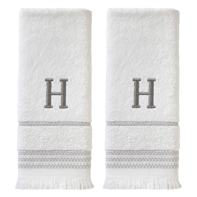 Toalla de mano SKL Home Casual Monogram, 100% algodón, 16 x 26 cm, color blanco