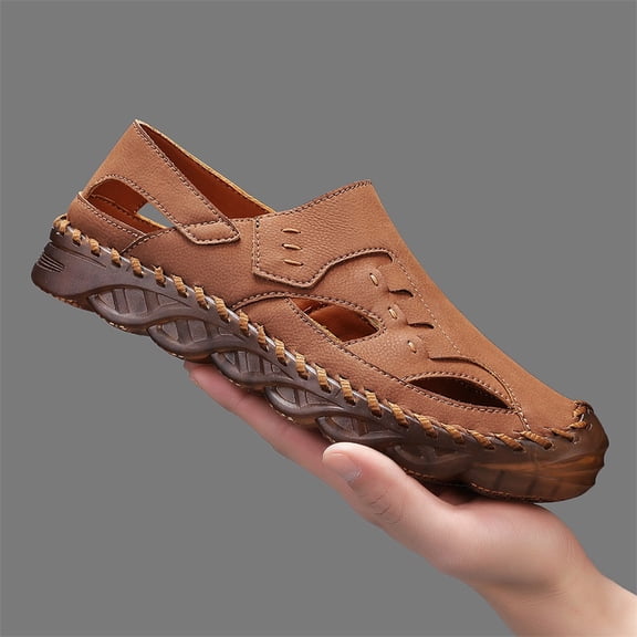 Men's Closed Toe Hollow Out Hand-Stitched Leather Casual Sandals