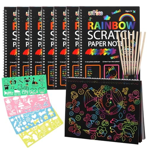 8 Pack Scratch Paper Art Books for Kids,Scratch It Off Paper Bulk Colorful Drawing Painting Art Craft Note Board Sheet for Kids Ages 3-12 Boys Girls Birthday Party Games Gift
