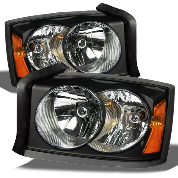 Fit 2005 2006 2007 Dodge Dakota Black Bezel Replacement Headlights L+R
