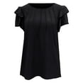 thumbnail image 6 of AherBiu Womens Tops Dressy Casual Blouse Layered Ruffle Short Sleeve Crewneck Summer Ruched Loose Shirts, 6 of 6
