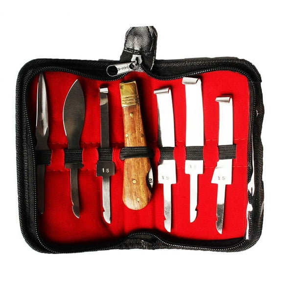 Horse Farrier Tool Changeable 6-Piece Hoof Set w/ Wooden Handle 98495