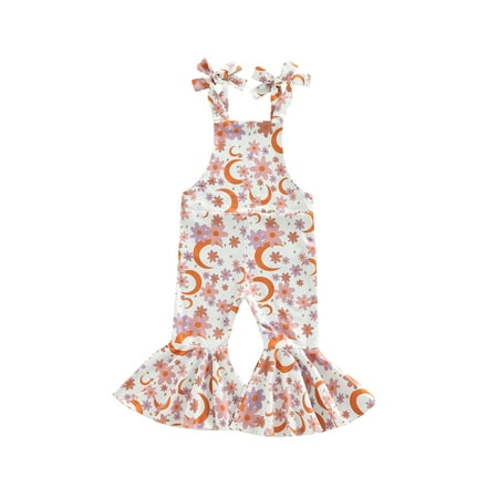 

MissiMae Romper Flower Moon Print Casual Sleeveless Fall Spring Summer Bell-Bottoms Jumpsuit for Kids Girl 6M-4Y