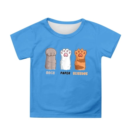 Ulitacool T Shirt For Girls Classic Short Sleeve Tops O Neck Tee Cartoon Prints Tops Summer Clothing 8-9 Years Sky Blue