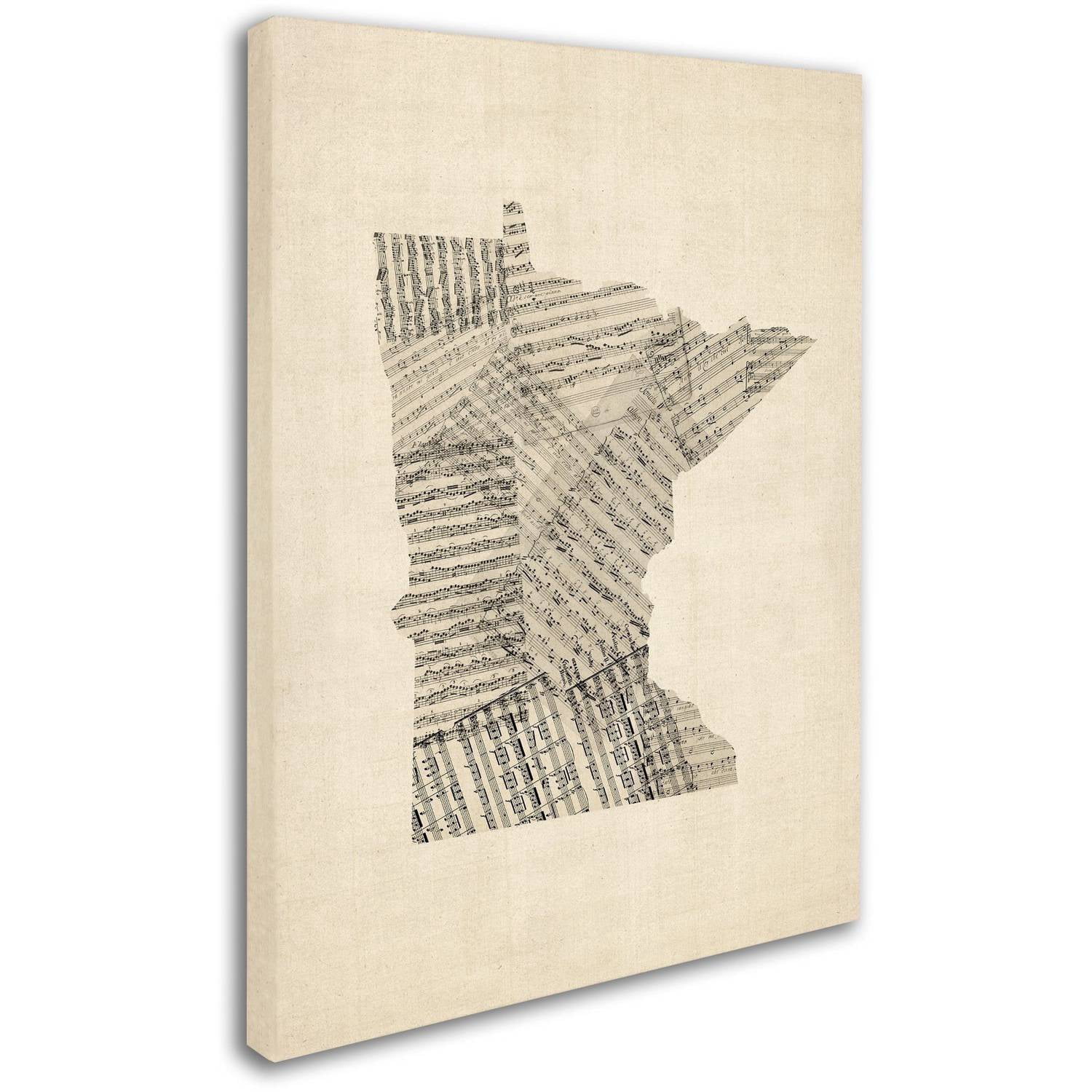 Trademark Fine Art "Old Sheet Music Map of Minnesota" Canvas Art by Michael Tompsett