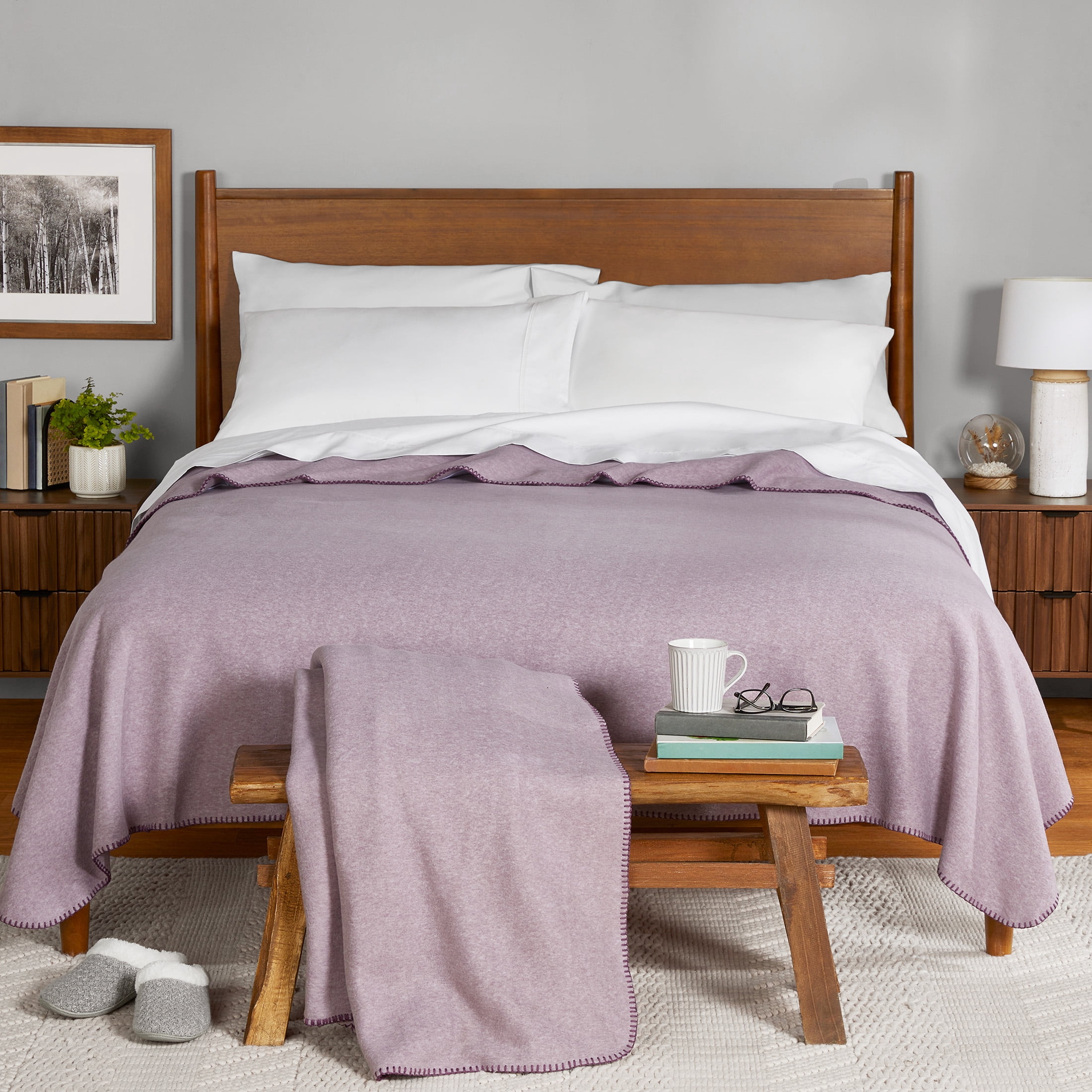 Mainstays Super Soft Hazy Purple Fleece Bed Blanket, Full/Queen 2 Pieces