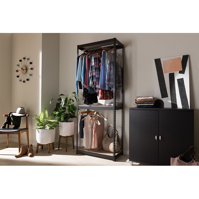 Organizador de Almacenamiento Baxton Studio BH06-Black-Shelf con 3 Estantes de Metal Negro