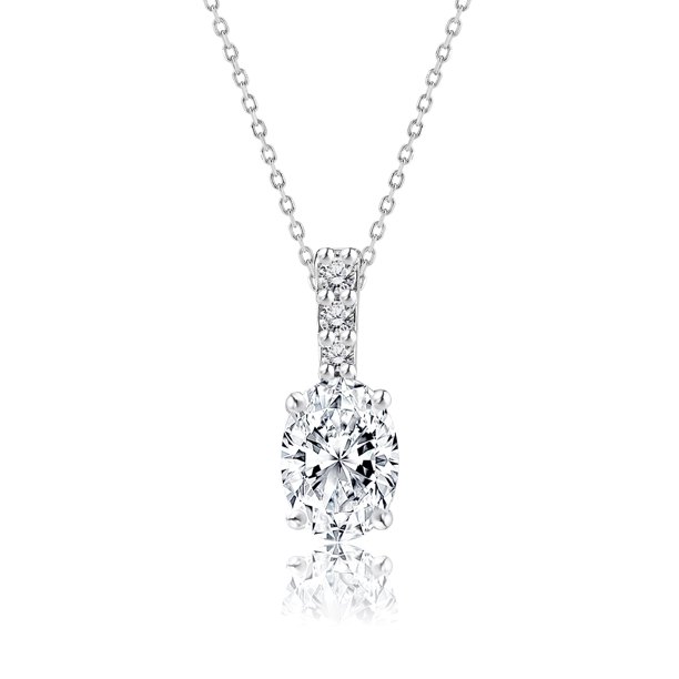 JeenMata Collar con Colgante de Moissanita de Corte Ovalado Impecable de 1,25 Quilates con Piedra Natal de Abril para Mujer en Oro Blanco de 18 K sobre Plata