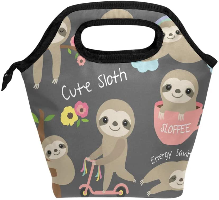 Funny Sloth Riding Llama Cut Fruit Lunch Bags Insulated Travel Picnic Lunchbox Tote Handbag With Shoulder Strap For Women Teens Girls Kids Adults 