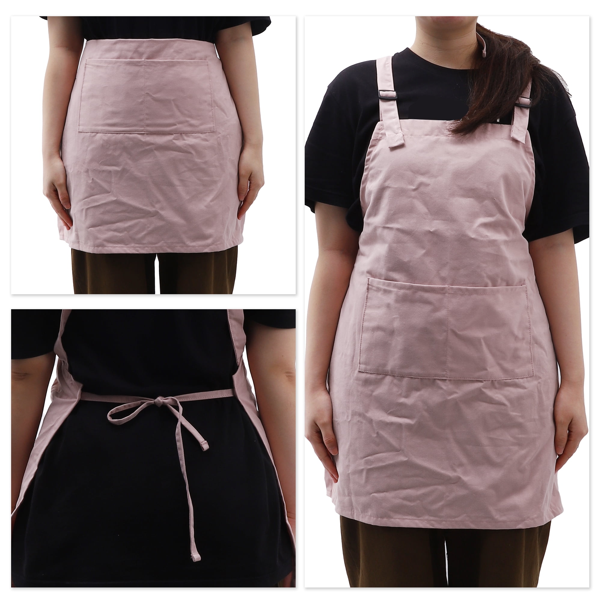 Unique Bargains Cotton Kitchen Apron with Headband for Cooking Baking Cleaning Pink
