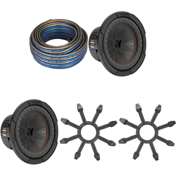 Kicker (2) 48CWR82 CompR 8" Subwoofer, DVC, 2-ohm - Includes Speaker Wire & Grill