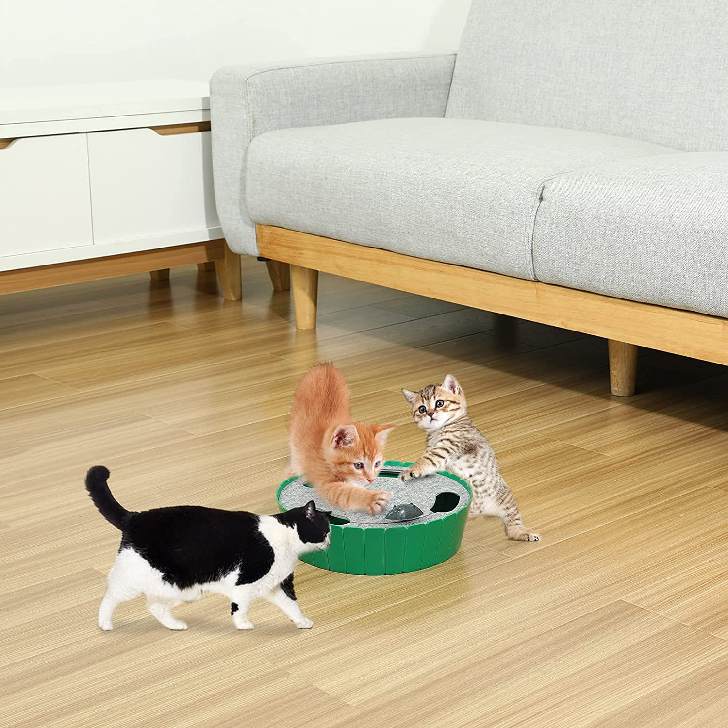 Pawaboo Cat Toy with Running Mouse, Motion Cat Toy Teaser for Indoor Cats, Pop and Play Hide Seek Cat Toy Hunting Mouse for Pet Cat Kitten Play Fun Exercise, Green