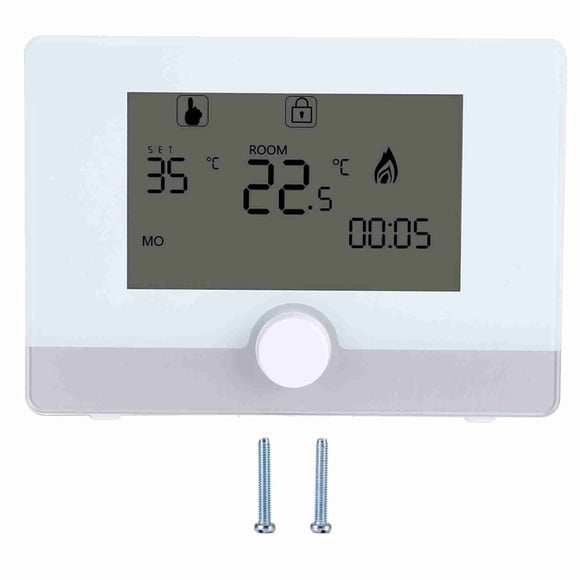 Thermostat Chauffant Programmable Blanc avec Rétroéclairage Bleu - Contrôleur Mural pour Chaudières Murales, Chauffage Électrique et Chauffages Muraux à Cristaux de Carbone, Programmation Cyclique de 7 Jours, Certifié CE & RoHS