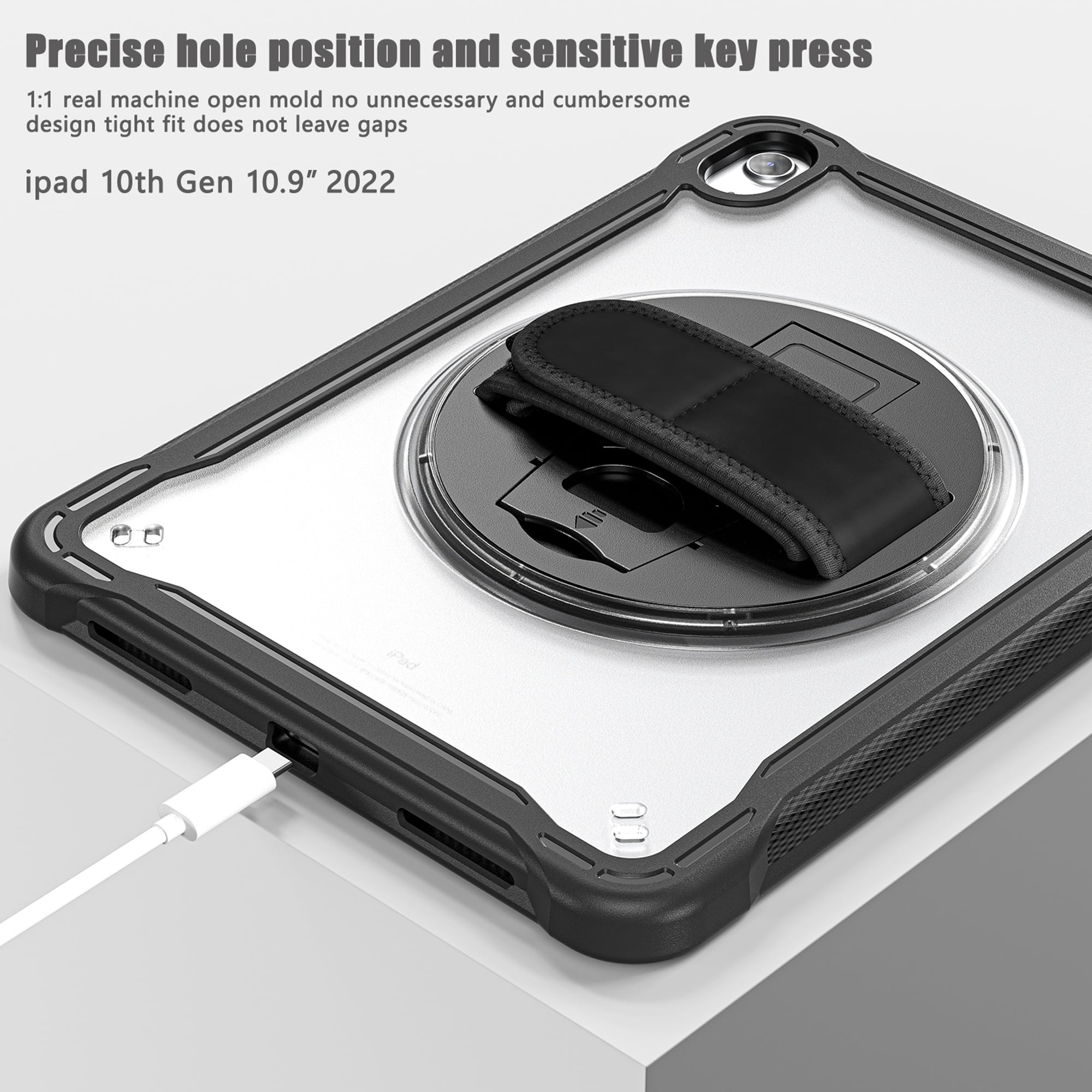 Dteck for iPad 10th Generation Case with Screen Protector,360 Rotating Stand & Pencil Holder & Hand & Shoulder Strap Shockproof Kids Case for 10.9 inch iPad 10th Gen 2022,Black