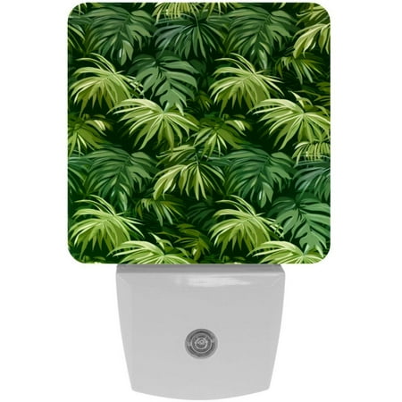 

Plug-in Night Lights Set Of 2 Green Tropical Palm Leaves Seamless Pattern Automatic Dusk-To-Dawn Sensor LED Nightlights Home Decorative Lamp For Kids Teens Girls Boys Adults