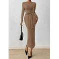 thumbnail image 3 of PRETTYGARDEN Women Semi Formal Midi Dresses Long Sleeve Bodycon Tie Waist Slit Wedding Guest Cocktail Fall Fashion Dress, 3 of 10