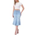 thumbnail image 2 of INSPIRE CHIC Women's Bodycon Fishtail Denim Skirt High Waisted Ruffled Knee Length Jean Skirt XL Light Blue, 2 of 6