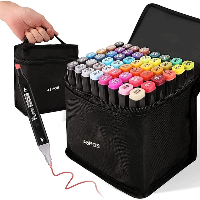 Juego de rotuladores con alcohol Kebuye, 48 colores, puntas dobles para dibujar