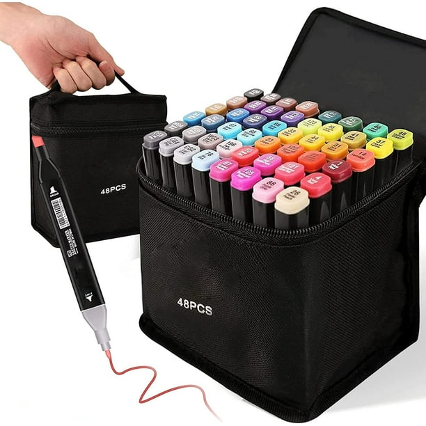 Juego de rotuladores con alcohol Kebuye, 48 colores, puntas dobles para dibujar