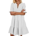 thumbnail image 5 of Linen Dress, Casual V Neck Short Sleeves Boho Dress With Ruffle Hem Beach Vacation Wedding Guest Short Dress Sheer Womens Summer Dresses Casual For Women Halter Dresses Outfits (M, White) ZMTing, 5 of 5