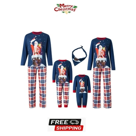

ESASSALY Christmas Pajamas for Family Santa Claus Plaid Long Sleeve Round Collar Sleepwear/Jumpsuit for Mom/Dad/Kid/Baby