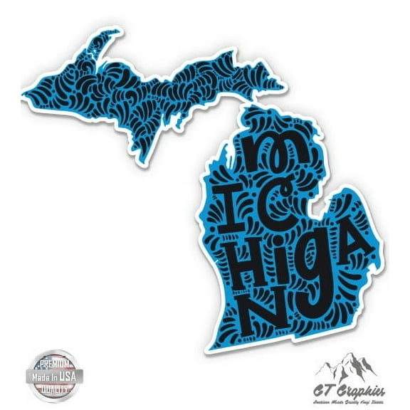 Michigan Shape Cute Letters Native Local - 3" Vinyl Sticker - For Car Laptop I-Pad Phone Helmet Hard Hat - Waterproof Decal