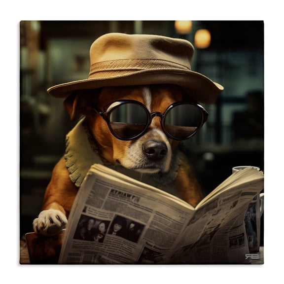 Stupell Industries Traditional Dog Reading Newspaper Canvas Art, 17 x 17, by RB