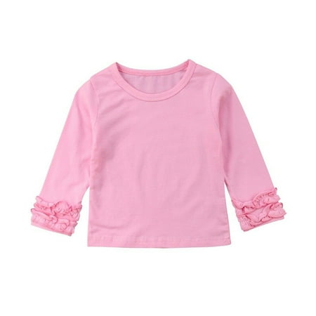 

Spring hue Toddler Baby Girl Long Sleeve T-shirt Crew Neck Cotton Ruffle Tops