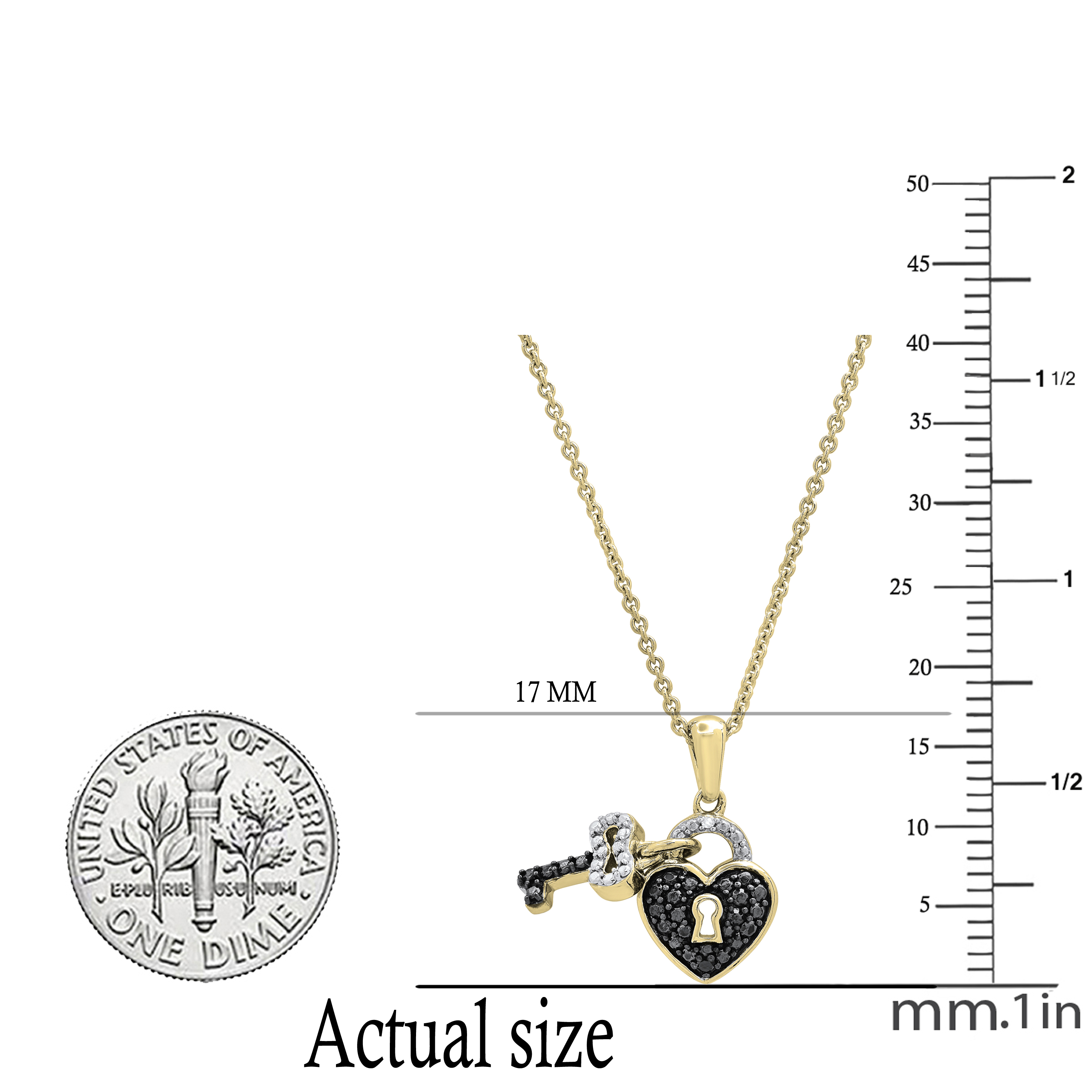 Dazzlingrock Collection 0.15 Carat (ctw) Round Black & White Diamond Heart Lock & Key Pendant for Women with 18 Inch Gold Chain in 18K Yellow Gold