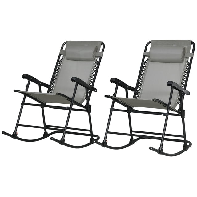 CoSoTower 2pc Patio Foldable Rocking Chair Set w/ Breathable Mesh Seat & Backrest, Headrest for Park, Backyard, Garden, Grey