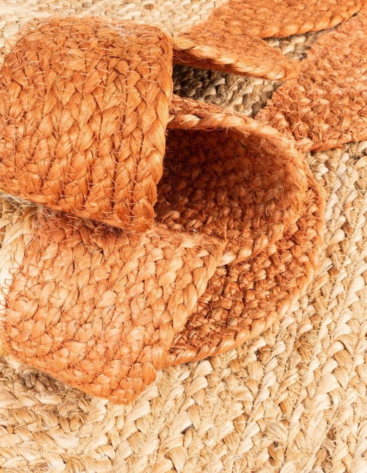2 Ft Round Orange & Natural Jute Premium Scalloped Jute Rug | Boho scalloped rug for Living Room | Bedroom | Kitchen | Hallway | Entryway