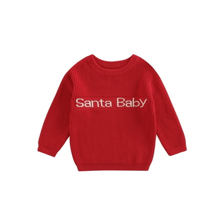 

Toddler Baby Christmas Sweater for Boy Girl Letter Print Long-Sleeved Round Neck Loose Knitwear Autumn Winter Tops Casual Pullover