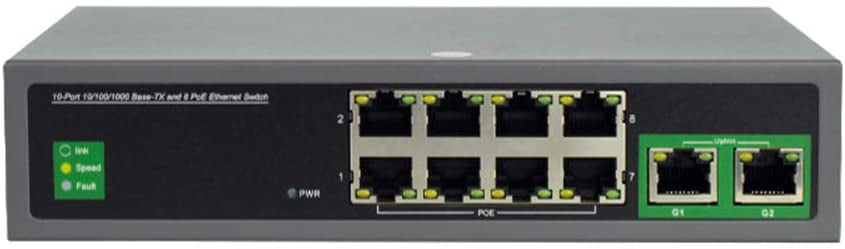 Plug and Play PoE/PoE 8 Port Gigabit Switch 125W 2 Gigabit Ethernet Uplink Port Switch for CCTV 