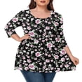 thumbnail image 2 of CHUANK Tunique à Col Rond pour Femmes Grande Taille, Blouse à Manches 3/4, T-Shirt Ample à Fleurs 0X-5X, 2 of 4