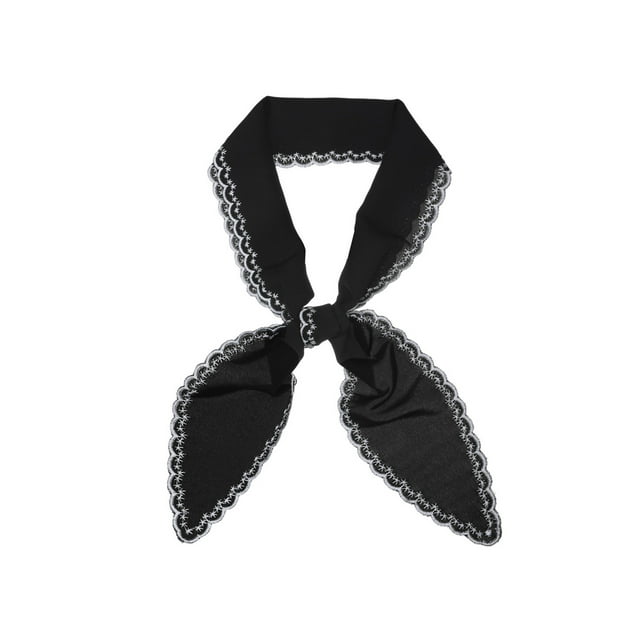 INSPIRAR CHIC Bufanda de Cinta para Mujeres con Bordado de Encaje, Pañuelo Delgado, Cinturón Largo, Negro