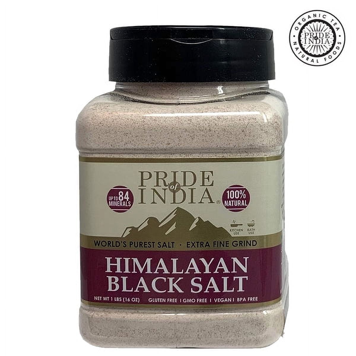Pride Of India - Pack of 6 - Himalayan Black Salt Kala Namak, Extra Fine, 1 lb Dual Sifter Jar, Great for Vegan Cooking