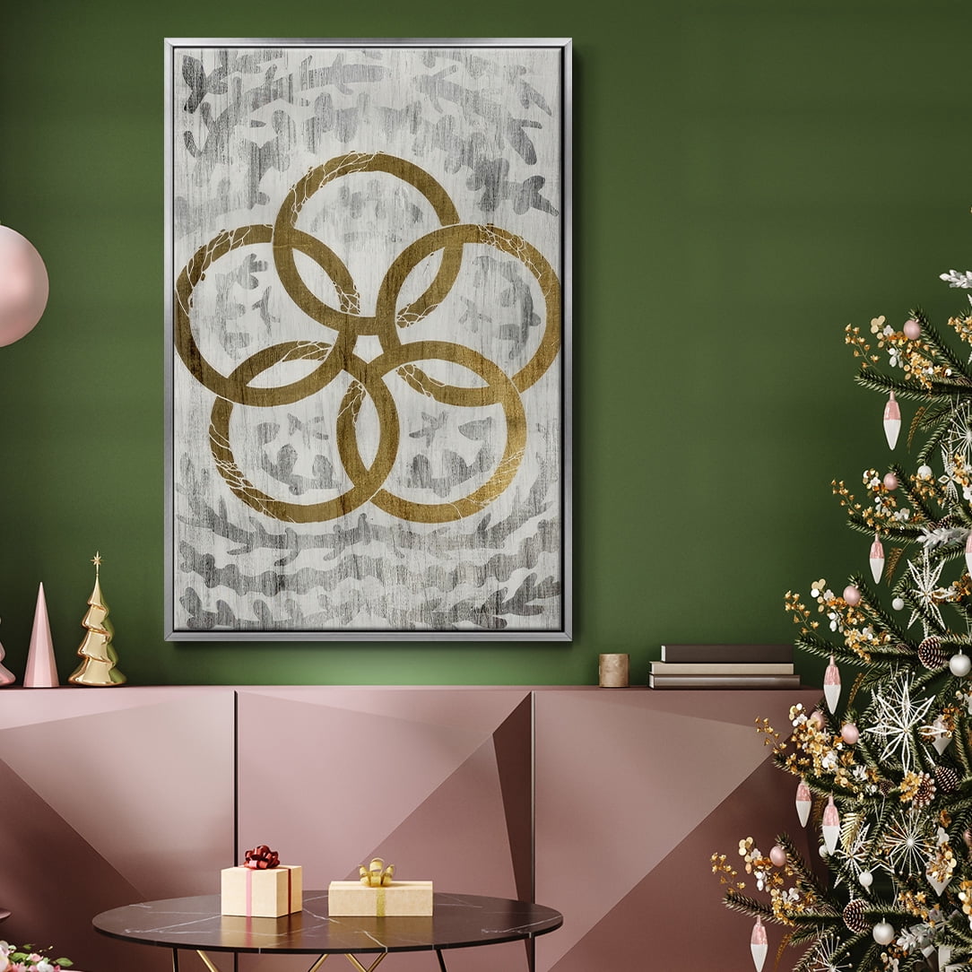 Five Golden Rings - Gold Leaf Holiday - Framed Gallery Wrapped Holiday Canvas - 17 x 25 - Silver Frame