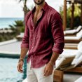 thumbnail image 5 of Gaukiv Long Sleeve Shirts for Men Solid Stand Collar Open Front Relaxed Fit Lightweight Blouses Basic Tops Wine 2XL, 5 of 5