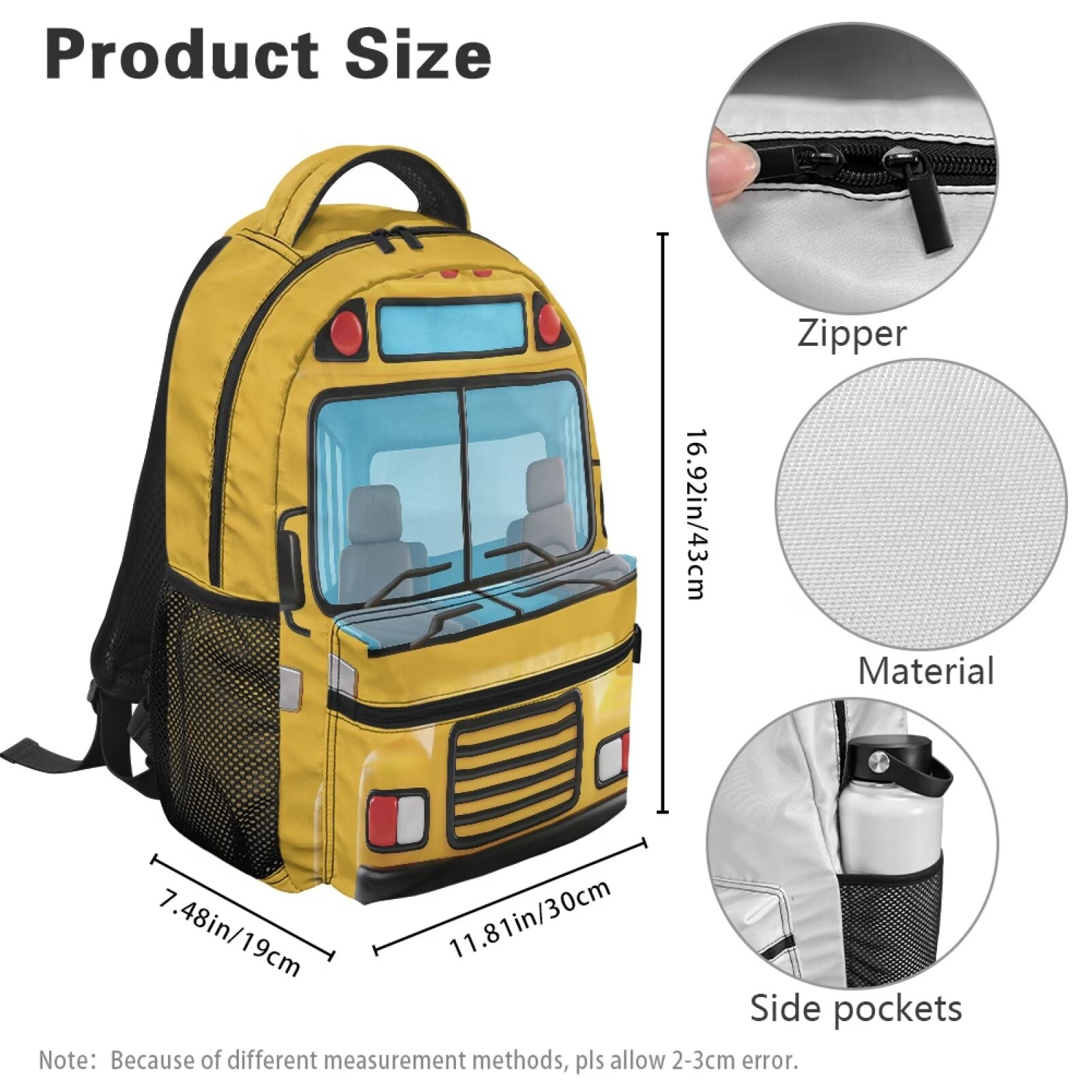 Mochila escolar para niños y niñas, estudiantes de primaria, vehículos de autobús escolar, liviana, resistente al agua, poliéster, 16 pulgadas, con múltiples bolsillos 7