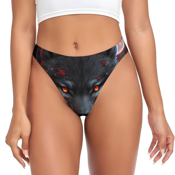 Fotbe Rose Full Moon Black Wolf Tanga Sin Costuras para Mujer con Estampado – Panties Invisibles, Transpirables y Cómodos para Uso Diario-Small