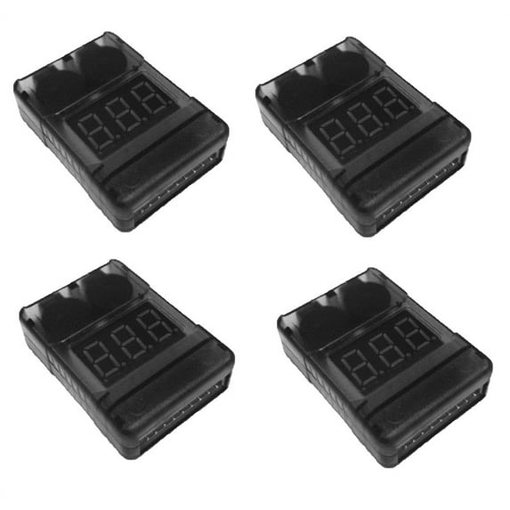 HobbyFlip LiPo Battery Low Voltage Alarm Buzzer Tester Checker 1S-8S Compatible with RC Aircraft 4 Pack