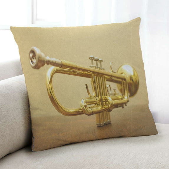 Ahgly Company Music Trumpet Indoor Throw Pillow, 18 inch by 18 inch